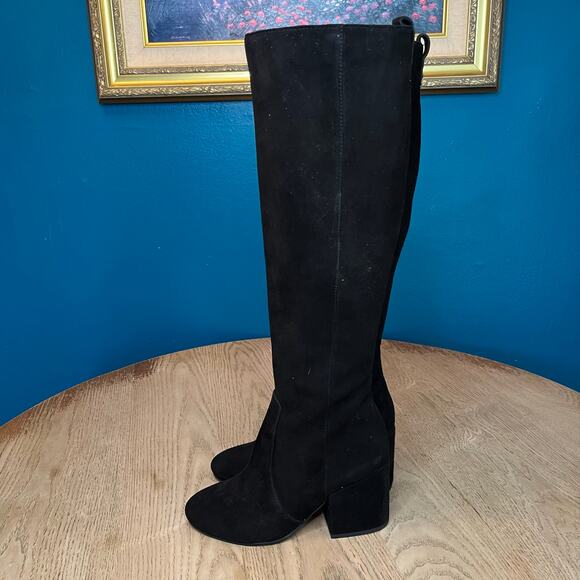 New! Sam Edelman Thora Knee High Boot Black Suede Heeled Boot Girl’s Size 4.5 - Picture 3 of 9